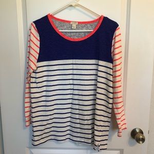 J Crew Color Block Striped 3/4 Sleeve Top